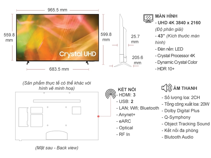 Smart Tivi Samsung Crystal UHD 4K 43 inch UA43AU8000KXXV