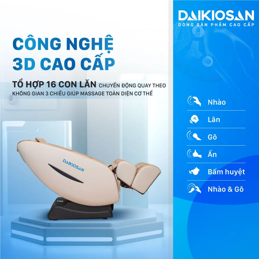 Ghế massage Daikiosan DKGM-10001 đem đến sự kết hợp ho&agrave;n hảo giữa trị liệu Đ&ocirc;ng Y v&agrave; c&ocirc;ng nghệ th&ocirc;ng minh AI 4.0, c&ugrave;ng với c&ocirc;ng nghệ massage 3D ti&ecirc;n tiến. Kết hợp độc đ&aacute;o n&agrave;y tạo n&ecirc;n những ph&uacute;t gi&acirc;y massage thư gi&atilde;n tuyệt vời cho người d&ugrave;ng.