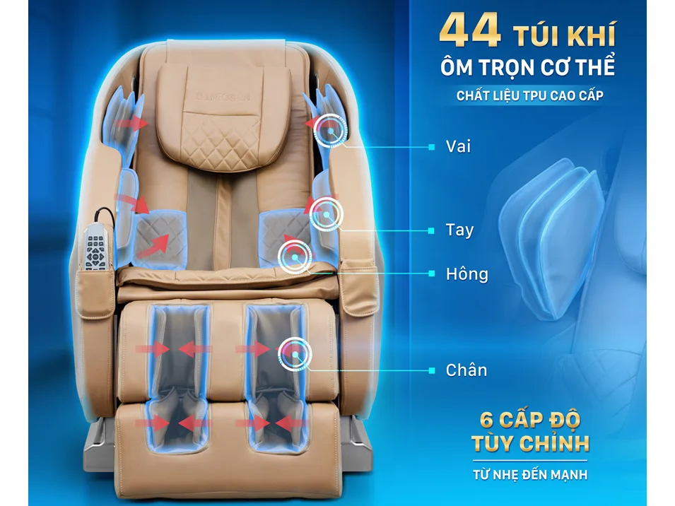 Ghế massage Daikiosan DKGM-30002 l&agrave; sự kết hợp th&ocirc;ng minh giữa trị liệu truyền thống Đ&ocirc;ng Y v&agrave; c&ocirc;ng nghệ massage 4D t&acirc;n tiến. Sản phẩm n&agrave;y mang đến một trải nghiệm massage ho&agrave;n hảo v&agrave; tạo ra kh&ocirc;ng gian thư gi&atilde;n ri&ecirc;ng tư tại nh&agrave; cho người d&ugrave;ng.