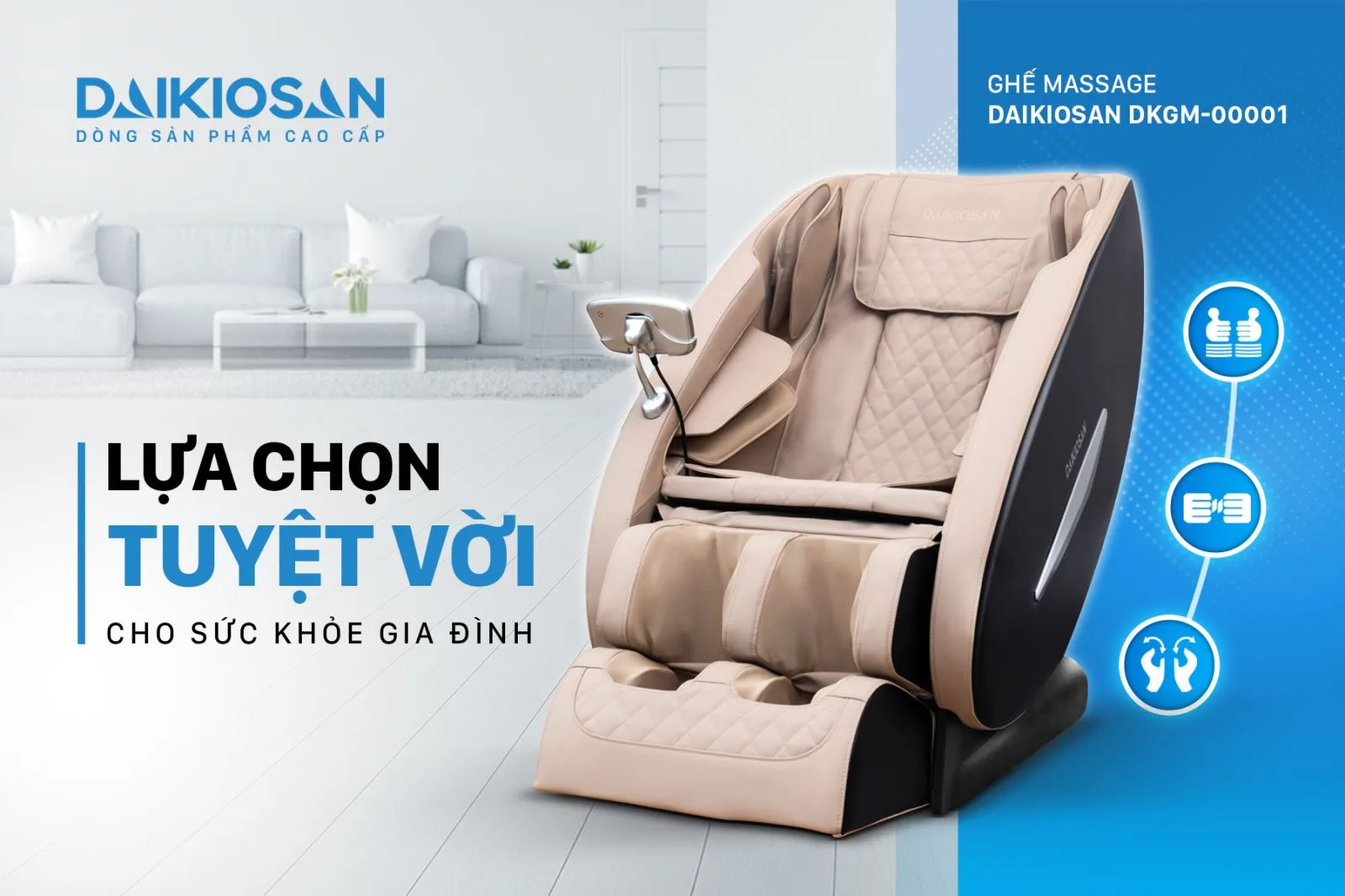 Ghế massage Daikiosan DKGM-00001 l&agrave; một sản phẩm ghế massage rất độc đ&aacute;o, với thiết kế mang t&iacute;nh thẩm mỹ cao v&agrave; hệ thống massage 2D hiện đại. Kết hợp với t&uacute;i kh&iacute; v&agrave; c&ocirc;ng nghệ sợi carbon nhiệt, ghế massage n&agrave;y mang đến cho kh&aacute;ch h&agrave;ng những trải nghiệm massage v&ocirc; c&ugrave;ng tuyệt vời.
