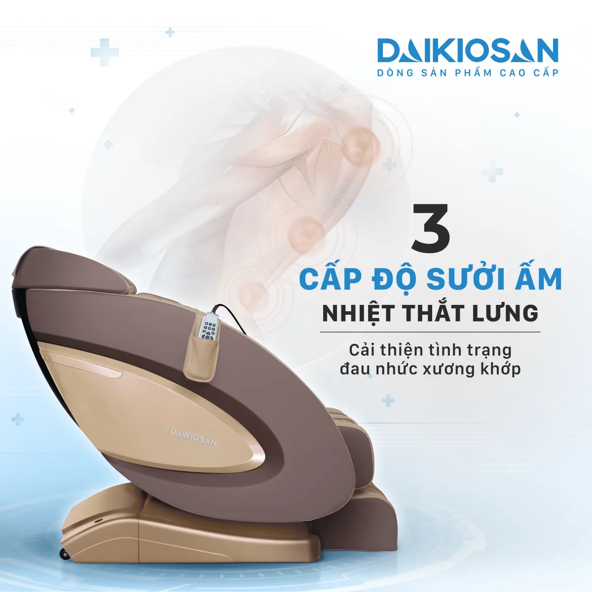 Ghế massage Daikiosan DVGM-20001 l&agrave; sự lựa chọn h&agrave;ng đầu cho sức khỏe, tổ hợp giữa trị liệu Đ&ocirc;ng Y truyền thống, c&ocirc;ng nghệ th&ocirc;ng minh AI 4.0 v&agrave; c&ocirc;ng nghệ massage 3D chuy&ecirc;n s&acirc;u. B&ecirc;n cạnh đ&oacute;, sản phẩm c&ograve;n khẳng định vị thế thương gia với việc sử dụng chất liệu da cao cấp đặc biệt được sử dụng trong c&aacute;c si&ecirc;u xe hạng sang, kết hợp với nhiều t&iacute;nh năng hiện đại.