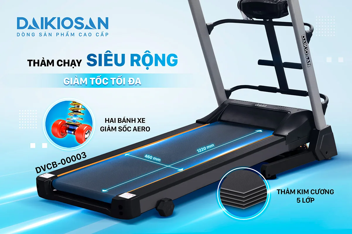 Nếu bạn đang t&igrave;m kiếm một dụng cụ đặc biệt để đốt ch&aacute;y giai đoạn chạy bộ, th&igrave; kh&ocirc;ng c&oacute; g&igrave; tốt hơn m&aacute;y chạy bộ đa năng Daikiosan DVCB-00006 - một lựa chọn h&agrave;ng đầu nhờ c&ocirc;ng suất mạnh mẽ v&agrave; t&iacute;nh năng n&acirc;ng dốc 3 mức... với thiết kế ấn tượng v&agrave; phong c&aacute;ch thể thao, n&oacute; sẽ mang lại động lực cho bạn tham gia tập luyện mỗi ng&agrave;y.