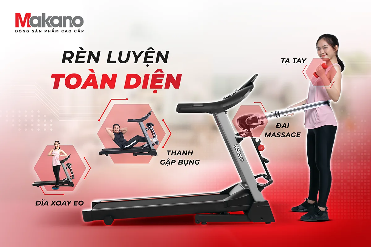 Để đạt được mục ti&ecirc;u giảm c&acirc;n, săn chắc cơ bắp, c&oacute; v&oacute;c d&aacute;ng đẹp v&agrave; sức khỏe dẻo dai, cũng như hạn chế c&aacute;c vấn đề li&ecirc;n quan đến sức khỏe, một giải ph&aacute;p to&agrave;n diện c&oacute; thể được t&igrave;m thấy trong m&aacute;y chạy bộ đa năng Makano MKCB-00001.