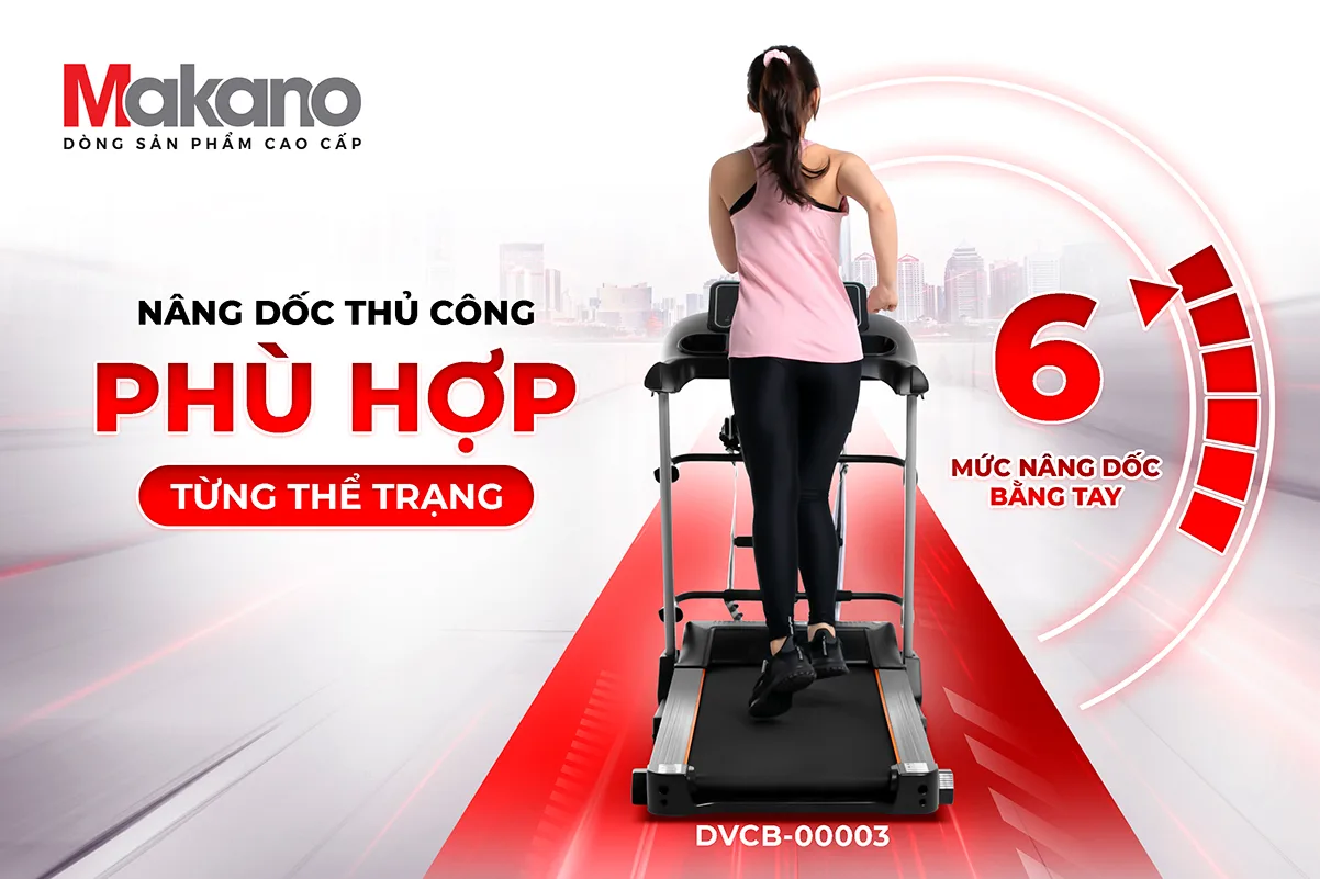 M&aacute;y chạy bộ Makano DVCB-00003 l&agrave; một sản phẩm vượt trội, với nhiều t&iacute;nh năng th&ocirc;ng minh v&agrave; hiện đại t&iacute;ch hợp. Đ&acirc;y l&agrave; b&iacute; quyết gi&uacute;p bạn cải thiện ngoại h&igrave;nh v&agrave; sức khỏe một c&aacute;ch to&agrave;n diện, mang đến cho bạn một v&oacute;c d&aacute;ng đẹp v&agrave; cơ thể khỏe mạnh, tr&agrave;n đầy năng lượng.
