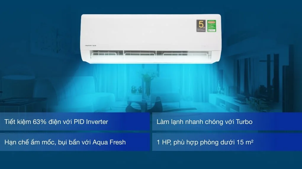 M&aacute;y lạnh Aqua 1.5 HP AQA-KCR12PA l&agrave; sự kết hợp ho&agrave;n hảo giữa cơ chế thổi gi&oacute; v&agrave; c&ocirc;ng nghệ l&agrave;m lạnh hiện đại. Với khả năng t&ugrave;y chỉnh điều khiển luồng gi&oacute; l&ecirc;n xuống, m&aacute;y lạnh n&agrave;y mang đến sự linh hoạt v&agrave; thoải m&aacute;i cho người d&ugrave;ng khi điều chỉnh hướng gi&oacute; ph&ugrave; hợp.