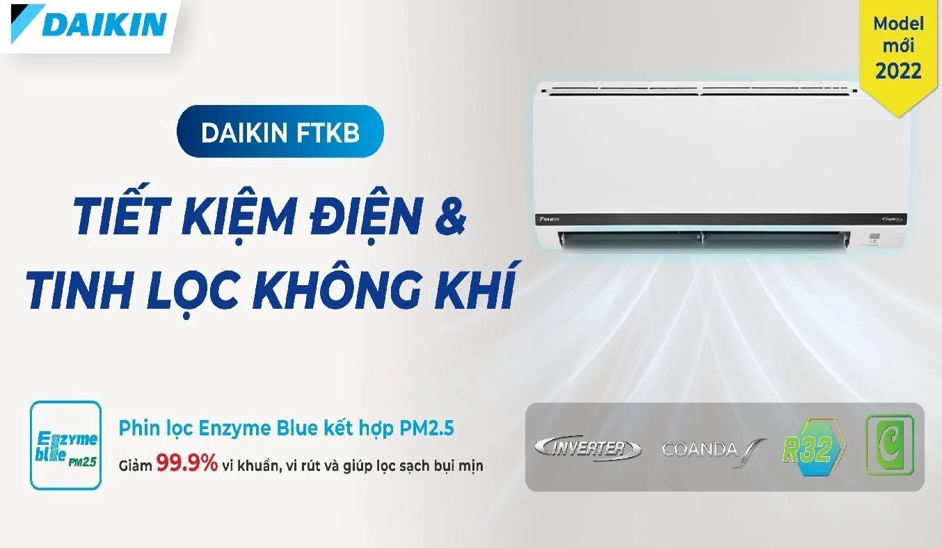 M&aacute;y lạnh Daikin Inverter 1 HP ATKF25XVMV l&agrave; một d&ograve;ng m&aacute;y lạnh ti&ecirc;n tiến với nhiều t&iacute;nh năng hiện đại. N&oacute; được trang bị c&ocirc;ng nghệ lọc kh&iacute; Streamer v&agrave; phin lọc Enzyme Blue t&iacute;ch hợp PM2.5, gi&uacute;p loại bỏ hiệu quả vi r&uacute;t, vi khuẩn, m&ugrave;i h&ocirc;i v&agrave; nấm mốc trong kh&ocirc;ng kh&iacute;. Điều n&agrave;y đảm bảo rằng bạn sẽ c&oacute; kh&ocirc;ng gian trong l&agrave;nh v&agrave; sạch sẽ.